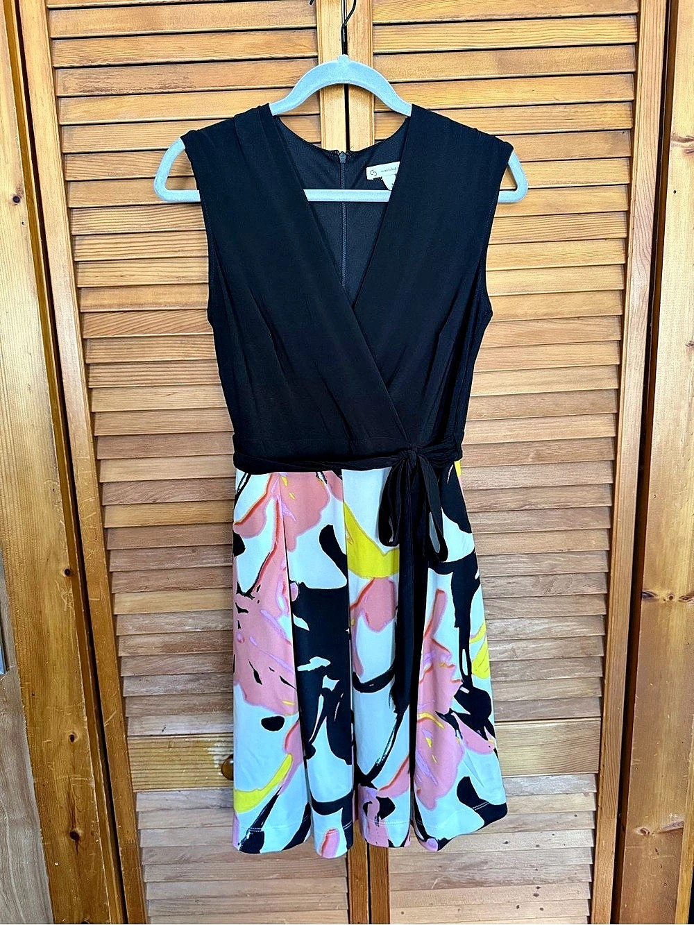 Dress barn Abstract Midi Dress in Black & Pink Like New
